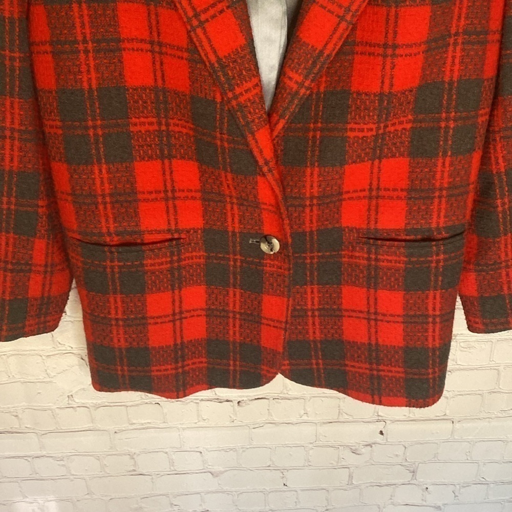 Vintage Reitmans Red Plaid Tartan Wool Blend Button Up Blazer Pockets Size L - Picture 6 of 17